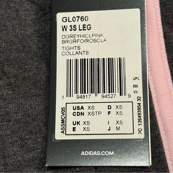ADIDAS Athletic High Rise Activewear Tights Heather Grey Pink 3 Stripe SIZE XS - Picture 12 of 13